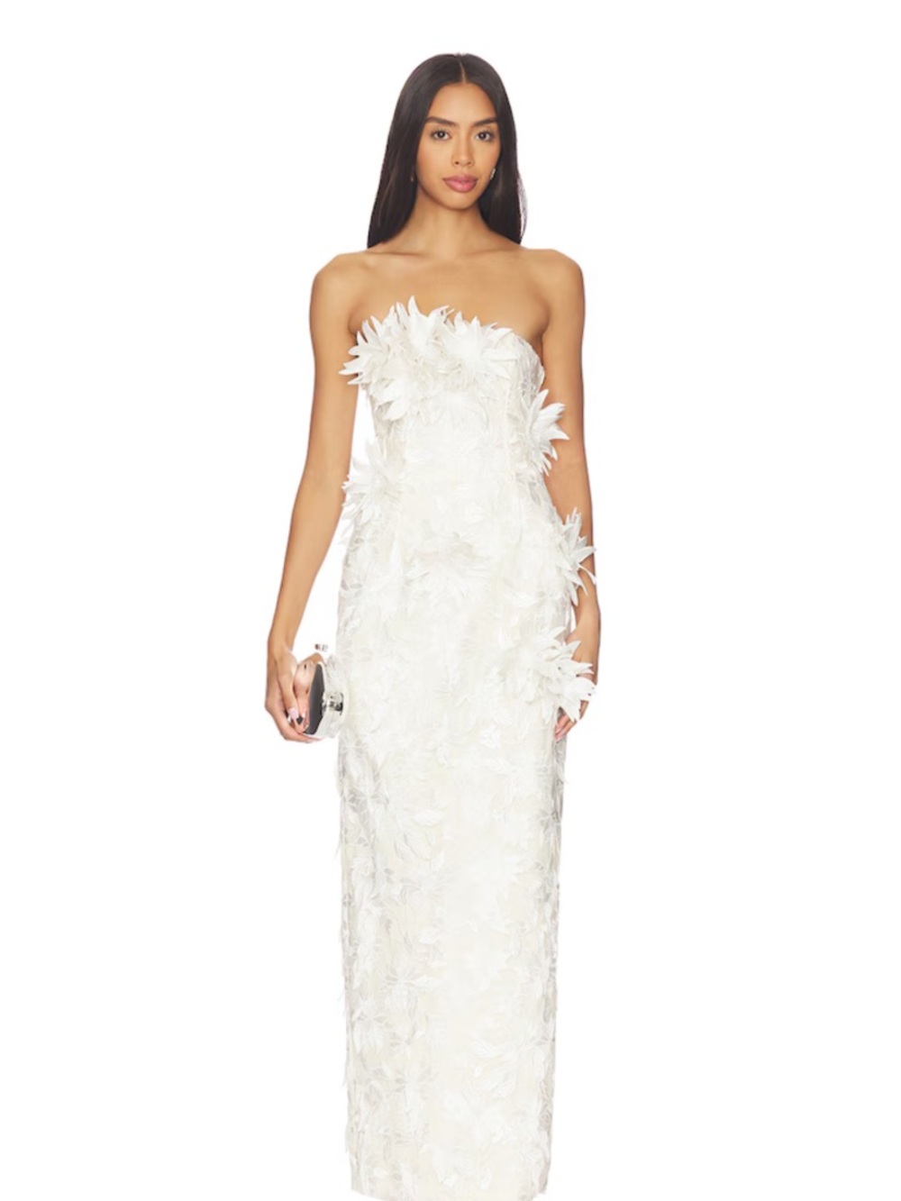 Kim Shui Strapless White 3D Floral Column Gown